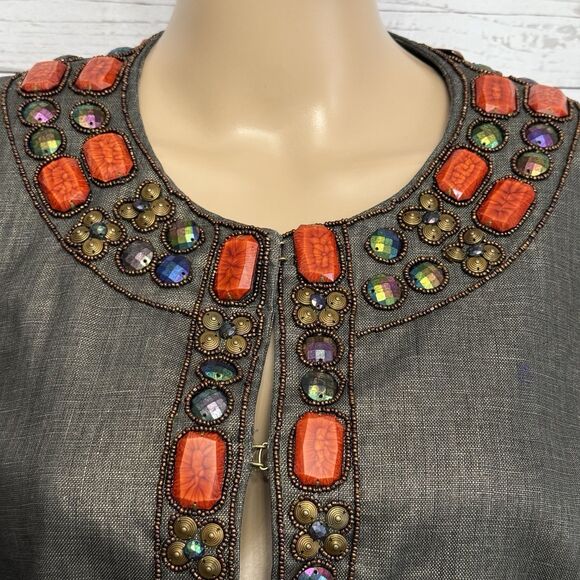 Boston Proper Beaded Linen Jacket Size 14 Metallic Sheen Orange Bronze - Picture 2 of 12